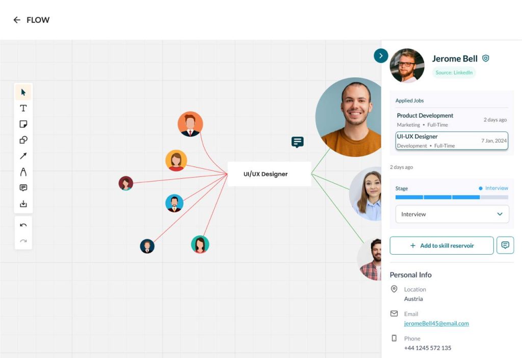 "Flowxtra Beta v1.0 dashboard showcasing HR tools and recruitment management features."
"Flowxtra company account setup screen with team management options."
"Flowxtra HR Workflow Board for streamlined hiring processes."
"Smart Filter and Automated Messages features in Flowxtra Beta v1.0."
"Custom Job Widget for direct job postings and applications via Flowxtra."